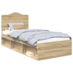 Berkfield Home Bed Frame with Headboard Sonoma Oak 75 x 190 cm Solid Pine Wood in Brown - thumbnail 2