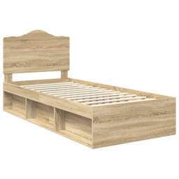 Berkfield Home Bed Frame with Headboard Sonoma Oak 75 x 190 cm Solid Pine Wood in Brown - thumbnail 4