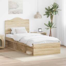 Berkfield Home Bed Frame with Headboard Sonoma Oak 75 x 190 cm Solid Pine Wood in Brown - thumbnail 1
