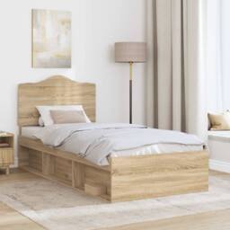 Berkfield Home Bed Frame with Headboard Sonoma Oak 75 x 190 cm Solid Pine Wood in Brown - thumbnail 3