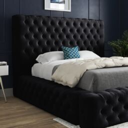 KDMD Grand Milan Pleated Upholstery Black Bed Frame - Size: Super King - thumbnail 2