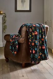 Deyongs Christmas Baubles Fleece Throw - 140 x 180cm Soft Festive Blanket with Colourful Bauble Print in Navy - Size: 140 cm x 180 cm - thumbnail 1