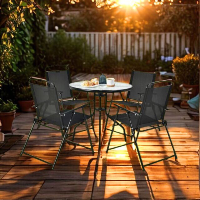 Marco Paul 6 Piece Black Outdoor Garden Table with Chairs & Parasols - image 1