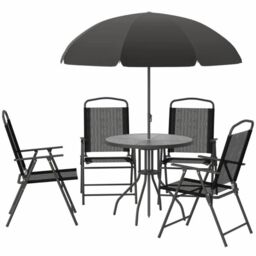 Marco Paul 6 Piece Black Outdoor Garden Table with Chairs & Parasols - thumbnail 2