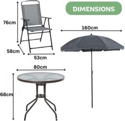 Marco Paul 6 Piece Black Outdoor Garden Table with Chairs & Parasols - thumbnail 6