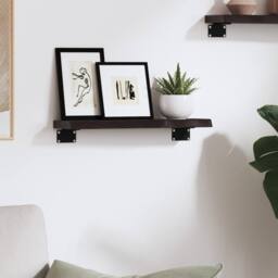 Berkfield Home Wall Shelf Dark Grey 40x10x2 cm Treated Solid Wood Oak in Dark Brown - Size: 40 x 10 x 2 cm - thumbnail 1
