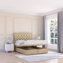 Sloomy Montana Coniston Fabric Ottoman Bed End Opening With Sprung Memory Mattress & 26 Inch strut Headboard in Cream - Size: Single - thumbnail 1