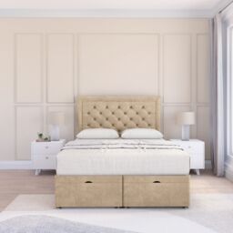 Sloomy Montana Coniston Fabric Ottoman Bed End Opening With Sprung Memory Mattress & 26 Inch strut Headboard in Cream - Size: Single - thumbnail 2