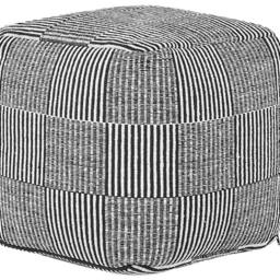 Wyld and Coco Black and White Striped Cotton Pouffe 40 x 40 x 40 cm - thumbnail 2