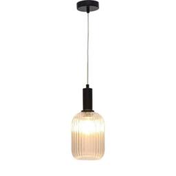 First Choice Lighting Set of 2 Batley - Clear Ribbed Glass Black Deco Pendant Fittings - thumbnail 3