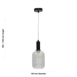 First Choice Lighting Set of 2 Batley - Clear Ribbed Glass Black Deco Pendant Fittings - thumbnail 6