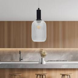 First Choice Lighting Set of 2 Batley - Clear Ribbed Glass Black Deco Pendant Fittings - thumbnail 4