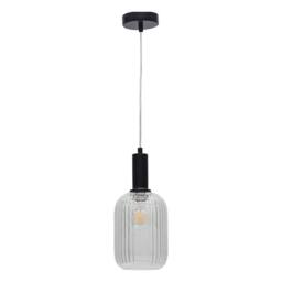 First Choice Lighting Set of 2 Batley - Clear Ribbed Glass Black Deco Pendant Fittings - thumbnail 2