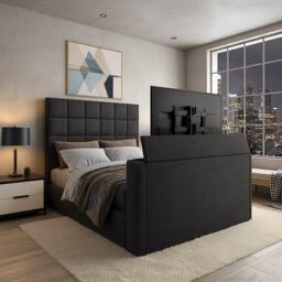 PARADISE BEDS LTD Royal Upholstered Dream Sleep Tv Bed With Ottoman Lift Storage in Black - Size: Small Double - thumbnail 1