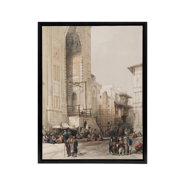 "Artery8 Mosque of Sultan Hassan Grand Entrance Roberts Framed Canvas Wall Art in Beige - Size: W12"" x H16""" - image 1