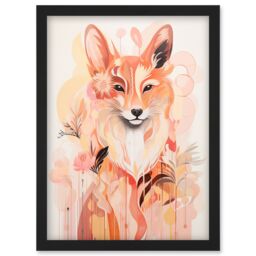 Artery8 Wall Art Print Floral Fox Spirit Animal Boho Calm Pastel Colour Artwork Orange Pink Abstract Woodland Creature Flowers Artwork Framed A4 - thumbnail 1