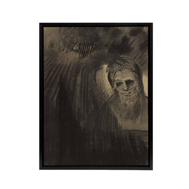 "Artery8 Apparition Eerie Charcoal Painting Redon Framed Canvas Wall Art in Grey - Size: W12"" x H16""" - image 1