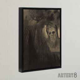 "Artery8 Apparition Eerie Charcoal Painting Redon Framed Canvas Wall Art in Grey - Size: W12"" x H16""" - thumbnail 2