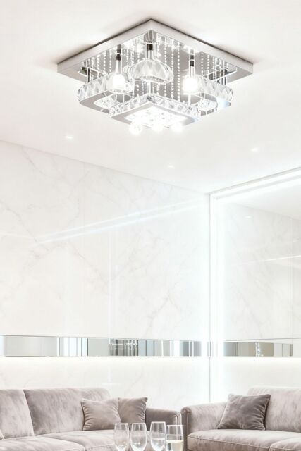Living and Home Modern Fancy Crystal LED Flush Mount Ceiling Light in Silver - image 1