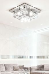 Living and Home Modern Fancy Crystal LED Flush Mount Ceiling Light in Silver