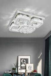 Living and Home Modern Fancy Crystal LED Flush Mount Ceiling Light in Silver - thumbnail 3