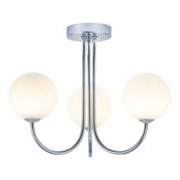 Happy Homewares Modern Ceiling Light Fitting with Opal Swirl Globe Glass Shade in Silver - thumbnail 2