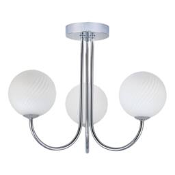Happy Homewares Modern Ceiling Light Fitting with Opal Swirl Globe Glass Shade in Silver - thumbnail 1