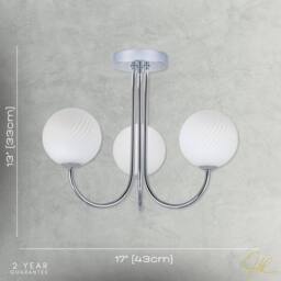 Happy Homewares Modern Ceiling Light Fitting with Opal Swirl Globe Glass Shade in Silver - thumbnail 7
