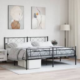 Berkfield Home Metal Bed Frame with Headboard & Footboard Black Super King Size - thumbnail 1