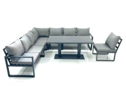 Fimous 8 Seater Outdoor Aluminum Garden Furniture Set Corner Sofa Rising Lifting Dining Table Sets Dark Grey - thumbnail 2