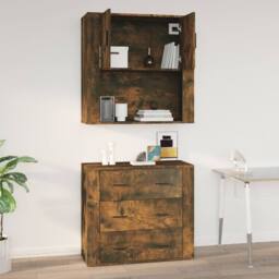 Berkfield Home Wall Cabinet Smoked Oak 80x33x80 cm Engineered Wood in Brown - Size: 80 x 33 x 80 cm - thumbnail 9