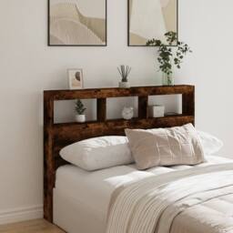 Berkfield Home Headboard Cabinet with LED Smoked Oak 140x17x102 cm in Brown - Size: 140 x 17 x 102 cm - thumbnail 2