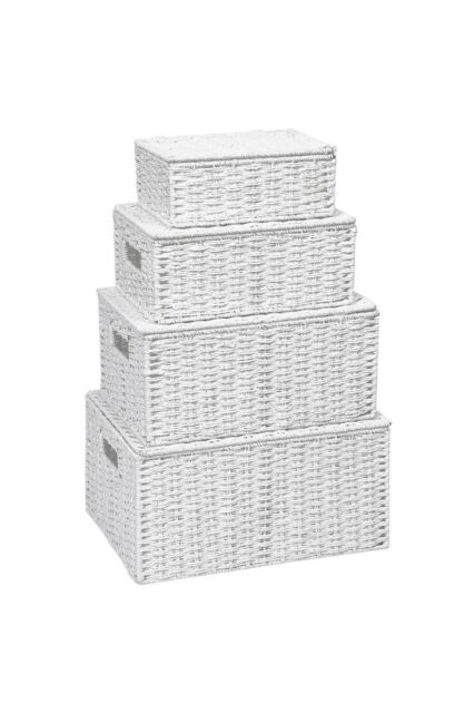 Arpan Storage Basket Hamper (Set of 4) - Storage Bin w/ Lid & Insert Handle for Easy Carrying - Convenient Storage Organizer Box for Clothes, Toys - image 1