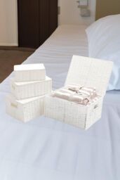 Arpan Storage Basket Hamper (Set of 4) - Storage Bin w/ Lid & Insert Handle for Easy Carrying - Convenient Storage Organizer Box for Clothes, Toys - thumbnail 4