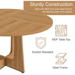 FENCHILIN Farmhouse Dining Table & 4 Velvet Chairs 120cm Round Kitchen Set in Light Oak - thumbnail 3