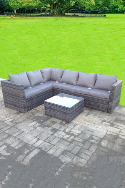 Fimous Rattan Corner Sofa Set Square Coffee Table 6 Seater With Seat & Back Cushion in Dark Grey - image 1