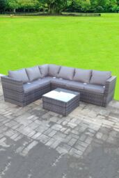Fimous Rattan Corner Sofa Set Square Coffee Table 6 Seater With Seat & Back Cushion in Dark Grey - thumbnail 1