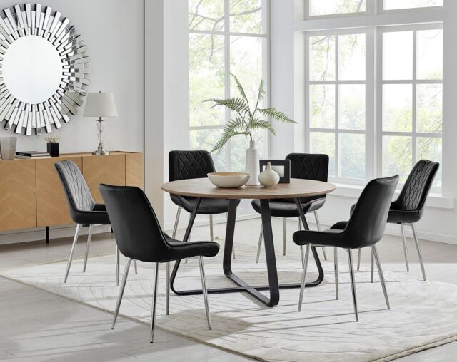 FurnitureboxUK Santorini Brown Round Dining Table & 4/6 Pesaro Silver Leg Chairs in Black - image 1