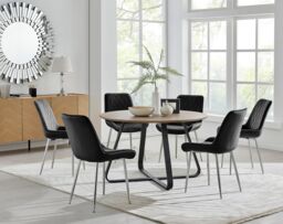 FurnitureboxUK Santorini Brown Round Dining Table & 4/6 Pesaro Silver Leg Chairs in Black - thumbnail 1