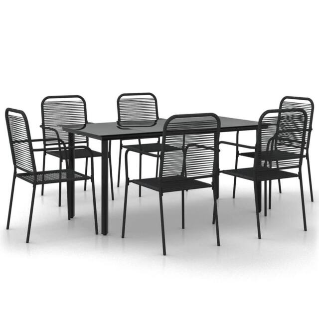 Berkfield Home 7 Piece Garden Dining Set Black Cotton Rope & Steel - image 1