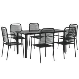 Berkfield Home 7 Piece Garden Dining Set Black Cotton Rope & Steel - thumbnail 3