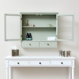 Melody Maison Sage Green Reeded Glass Wall Cabinet With Drawers - thumbnail 6