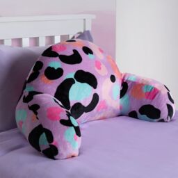 OHS Leopard Print Kids Cuddle Cushion Fleece Reading Pillow, Lilac Purple