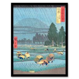 Artery8 Utagawa Hiroshige Framed Wall Art Ono Distant View Of Mount Daisen in Blue - Size: A4 - thumbnail 1