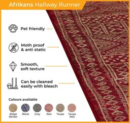 runrug Hallway Carpet Runner Rug - Soft & Comfy, 9mm - Afrikans in Red - Size: 80 cm x 420 cm - thumbnail 3