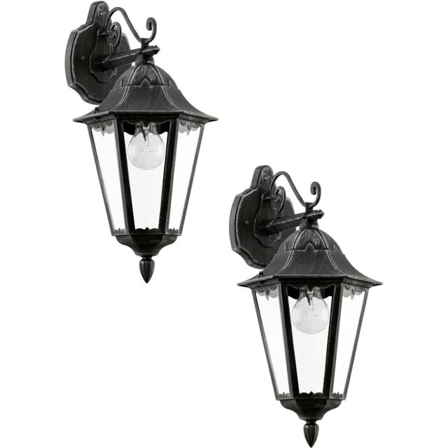 Loops 2 PACK IP44 Outdoor Wall Light Black & Silver Patina Lantern 1x 60W E27 - image 1