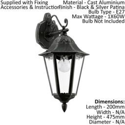 Loops 2 PACK IP44 Outdoor Wall Light Black & Silver Patina Lantern 1x 60W E27 - thumbnail 2