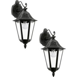 Loops 2 PACK IP44 Outdoor Wall Light Black & Silver Patina Lantern 1x 60W E27 - thumbnail 1