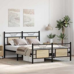 Berkfield Home Bed Frame without Mattress Sonoma Oak 140x190 cm Engineered Wood in Brown - thumbnail 5