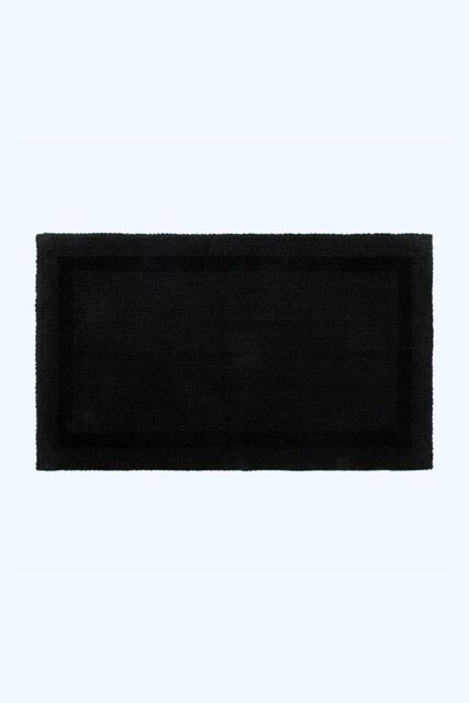Homescapes Luxury Bath Mat Reversible 100% Cotton 1600GSM, 50 x 80cm, Extra Soft in Black - Size: 50 x 80 cm